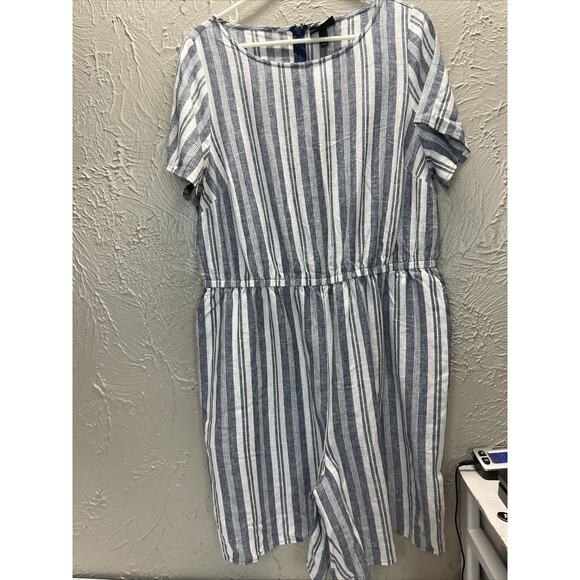 Lane Bryant Women's Striped Zip Back Linen Romper Shorts Size 14 - Picture 1 of 5